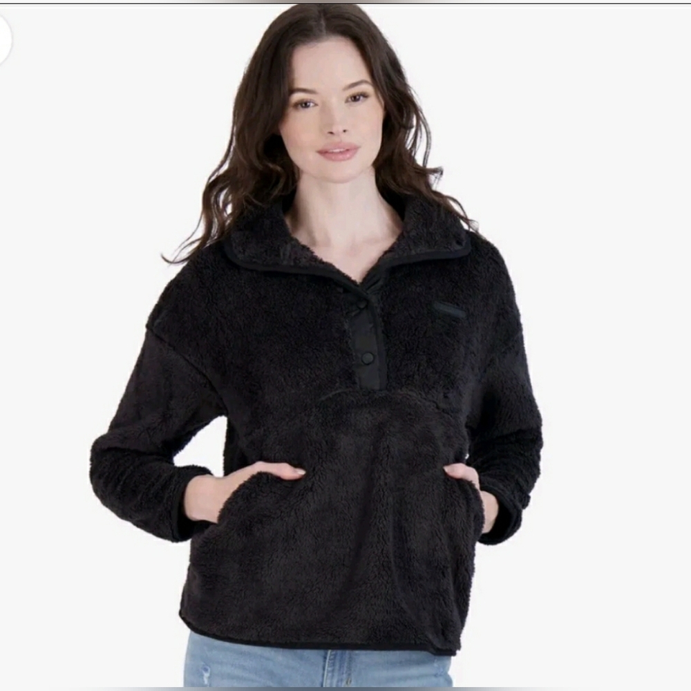 NWT $159 | Spyder Women’s Cozy Faux Fur 1/4 Snap Pullover Jacket Black | Medium